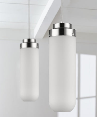 Solar 1-Light Polished Nickel Pendant With Frosted Glass Shade